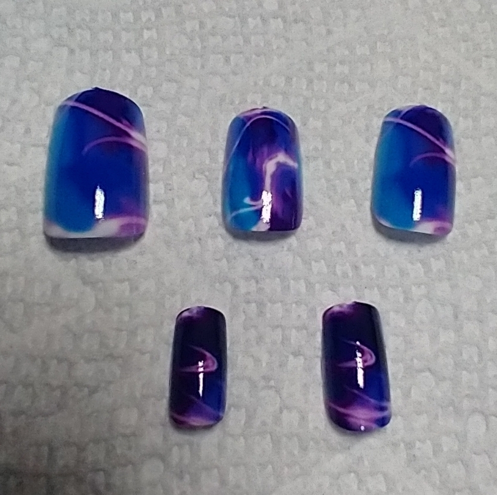 Press on nails purple blue swirl abstract set